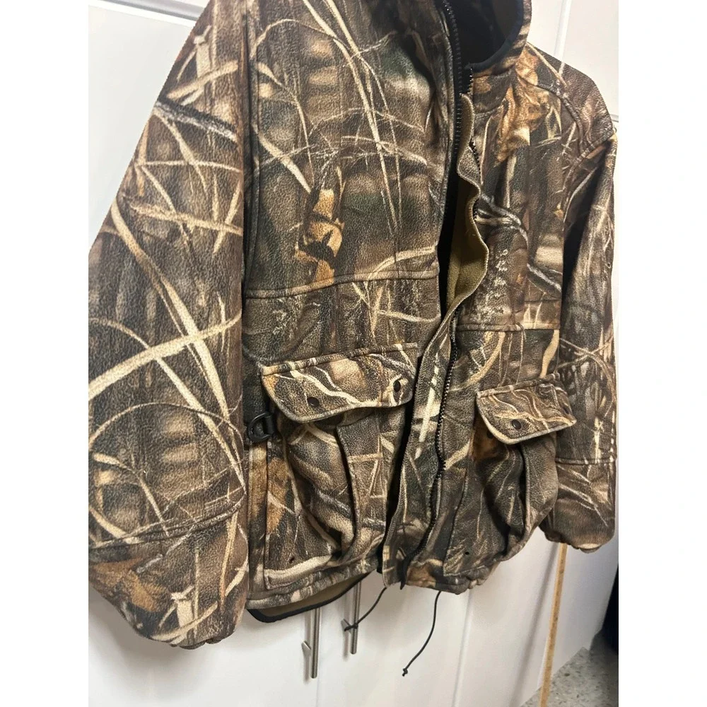 Rivers West Fleece Hunting Jacket Camo Full Zip‎ Cargo Pockets Marsh Grass